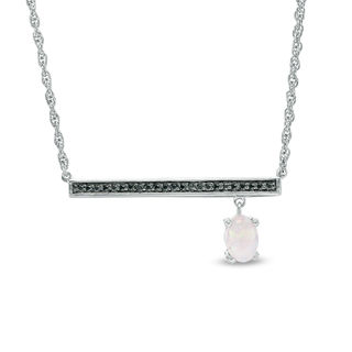 Oval Lab-Created Opal and 0.04 CT. T.W. Black Diamond Bar Necklace in Sterling Silver