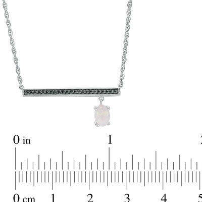 Oval Lab-Created Opal and 0.04 CT. T.W. Black Diamond Bar Necklace in Sterling Silver