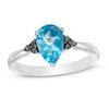 Thumbnail Image 0 of Pear-Shaped Blue Topaz and 0.065 CT. T.W. Black Diamond Tri-Sides Ring in Sterling Silver