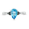 Thumbnail Image 3 of Pear-Shaped Blue Topaz and 0.065 CT. T.W. Black Diamond Tri-Sides Ring in Sterling Silver