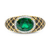 Sideways Oval Lab-Created Emerald and 0.29 CT. T.W. Enhanced Black and White Diamond Quilt Dome Ring in 10K Gold