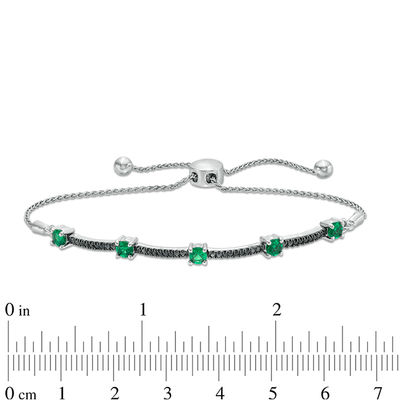 Lab-Created Emerald and 0.086 CT. T.W. Black Diamond Station Bolo Bracelet in Sterling Silver - 9.5"