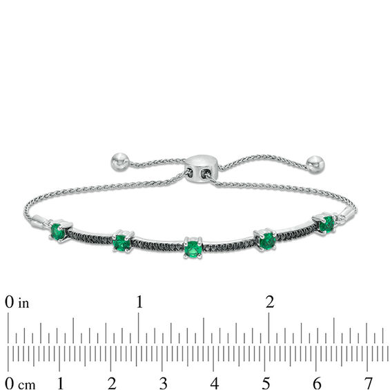 Lab-Created Emerald and 0.086 CT. T.W. Black Diamond Station Bolo Bracelet in Sterling Silver - 9.5"