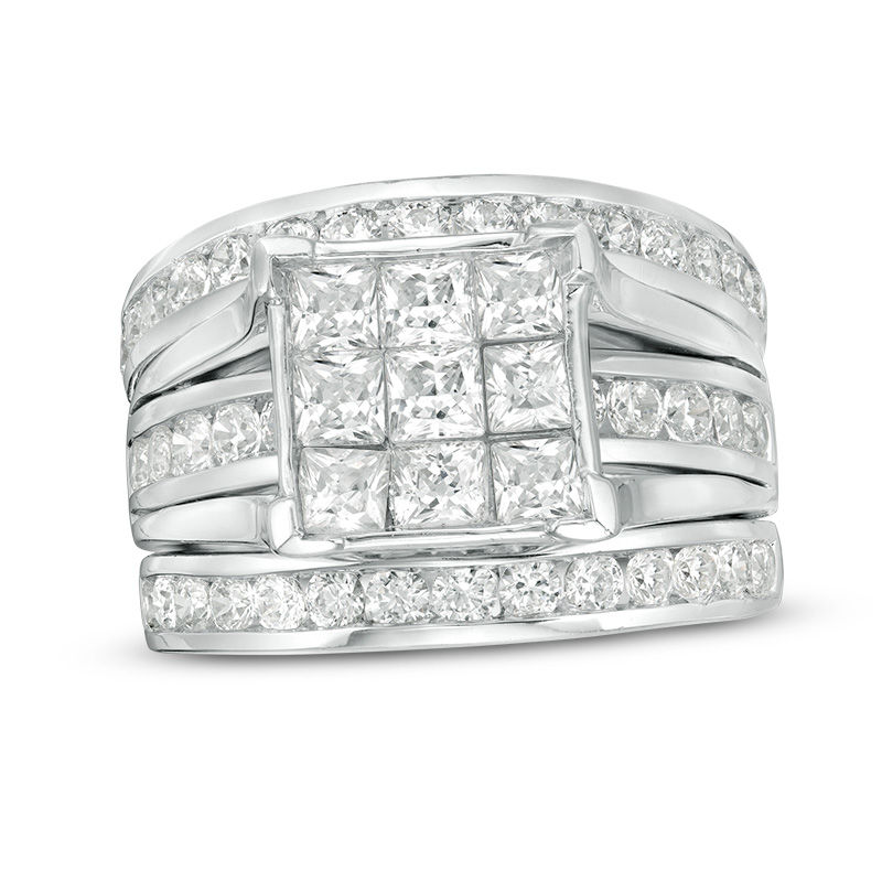 3.50 CT. T.W. Princess-Cut Composite Diamond Three Piece Bridal Set in 14K White Gold|Peoples Jewellers