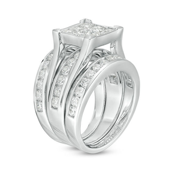 3.50 CT. T.W. Princess-Cut Composite Diamond Three Piece Bridal Set in 14K White Gold