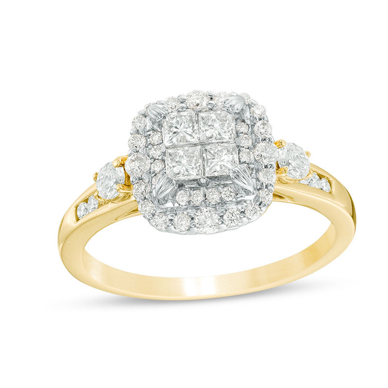0.70 CT. T.W. Quad Princess-Cut Diamond Duoble Frame Engagement Ring in 14K Gold|Peoples Jewellers