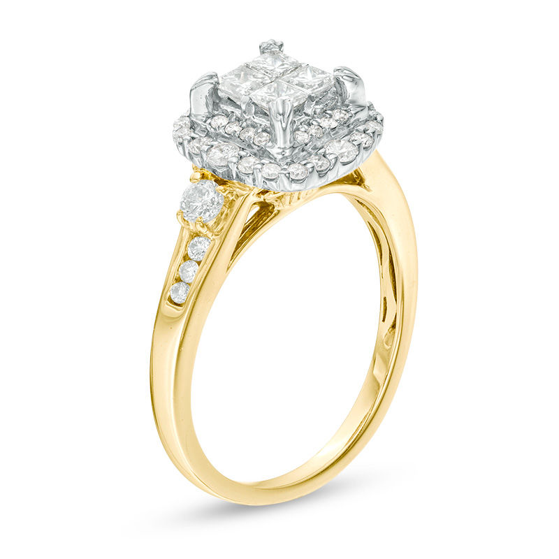 0.70 CT. T.W. Quad Princess-Cut Diamond Duoble Frame Engagement Ring in 14K Gold|Peoples Jewellers