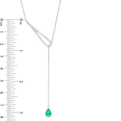 Pear-Shaped Lab-Created Emerald and White Sapphire Lariat Necklace in Sterling Silver 20"