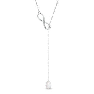 Pear-Shaped Lab-Created Opal Infinity Lariat Necklace in Sterling Silver - 20"