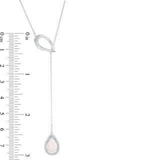 Pear-Shaped Lab-Created Opal and 0.086 CT. T.W. Diamond Double Teardrop Lariat Necklace in Sterling Silver - 20"