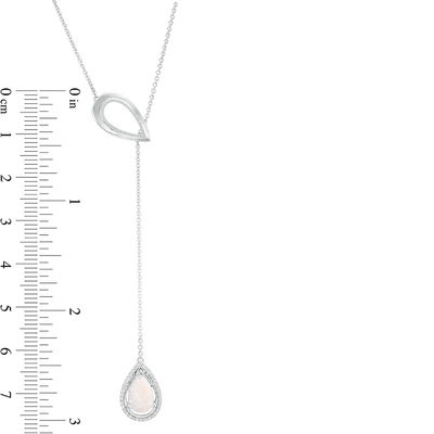 Pear-Shaped Lab-Created Opal and 0.086 CT. T.W. Diamond Double Teardrop Lariat Necklace in Sterling Silver - 20"