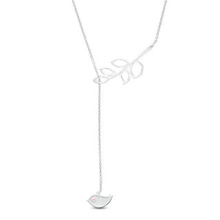 Lab-Created Pink Sapphire Bird and Vine Lariat Necklace in Sterling Silver - 20"