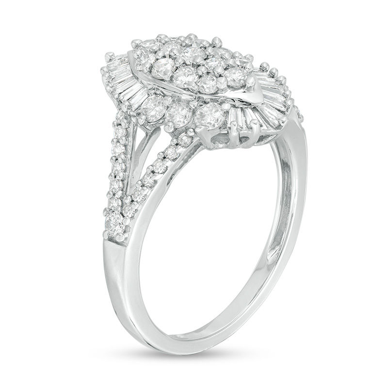 1.00 CT. T.W. Composite Diamond Marquise Sunburst Frame Ring in 10K White Gold|Peoples Jewellers