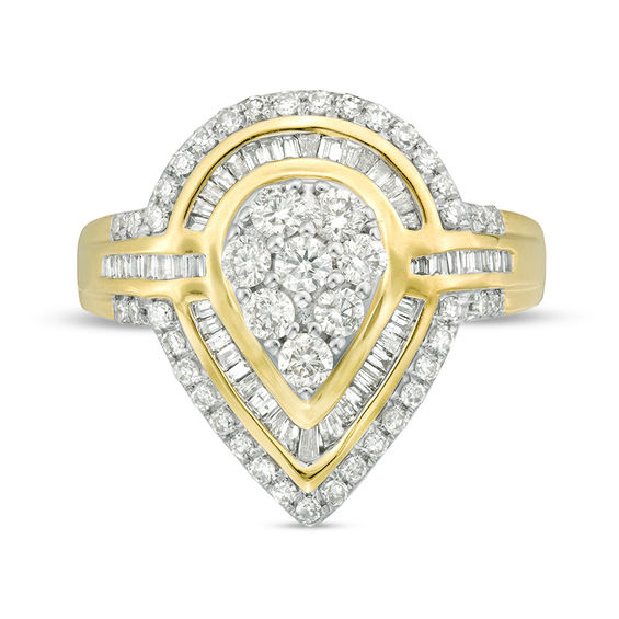 1.00 CT. T.W. Composite Diamond Teardrop Frame Ring in 10K Gold