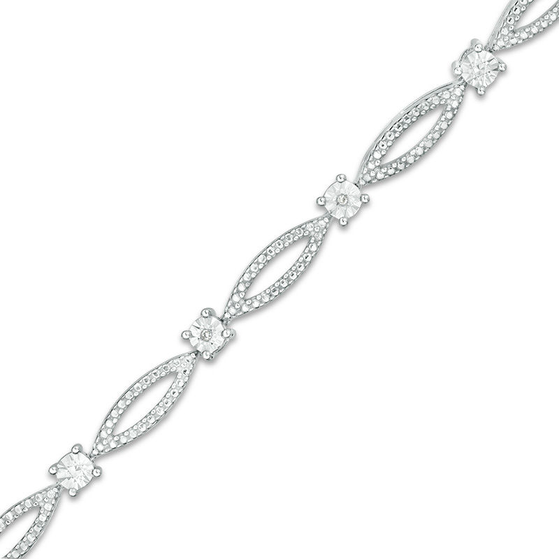 Diamond Accent Marquise Link Bracelet in Sterling Silver - 7.25"