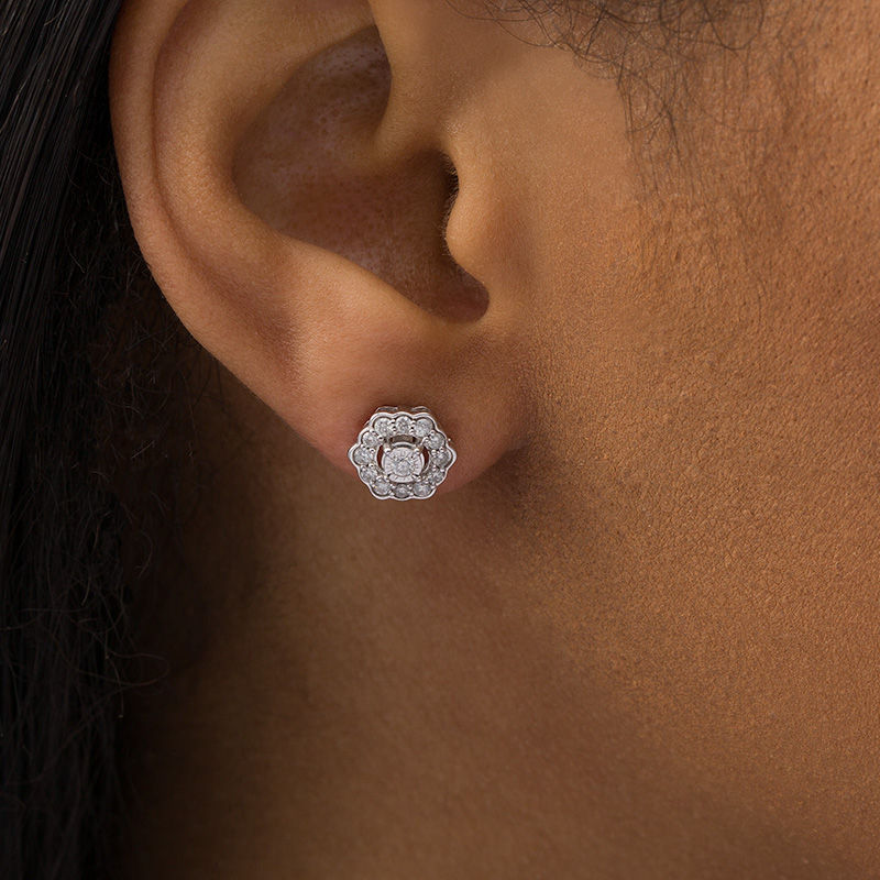 0.33 CT. T.W. Diamond Scallop Frame Stud Earrings in Sterling Silver|Peoples Jewellers