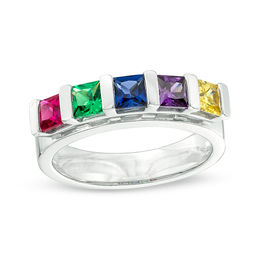 Mother's Princess-Cut Birthstone Ring (3-7 Stones)