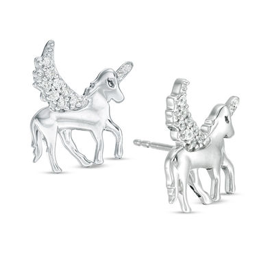 0.086 CT. T.W. Diamond Winged Unicorn Stud Earrings in Sterling Silver