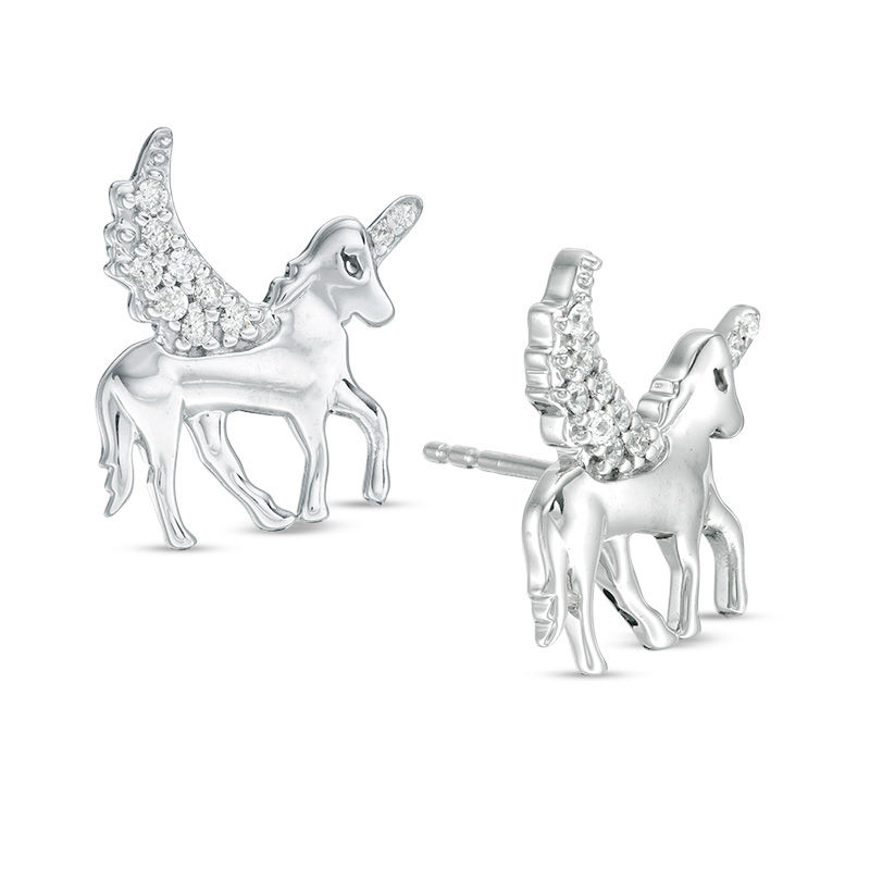 0.086 CT. T.W. Diamond Winged Unicorn Stud Earrings in Sterling Silver|Peoples Jewellers