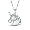 Diamond Accent Profile Unicorn Head Pendant in Sterling Silver