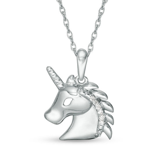 Diamond Accent Profile Unicorn Head Pendant in Sterling Silver