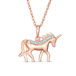 Diamond Accent Unicorn Pendant in 10K Rose Gold