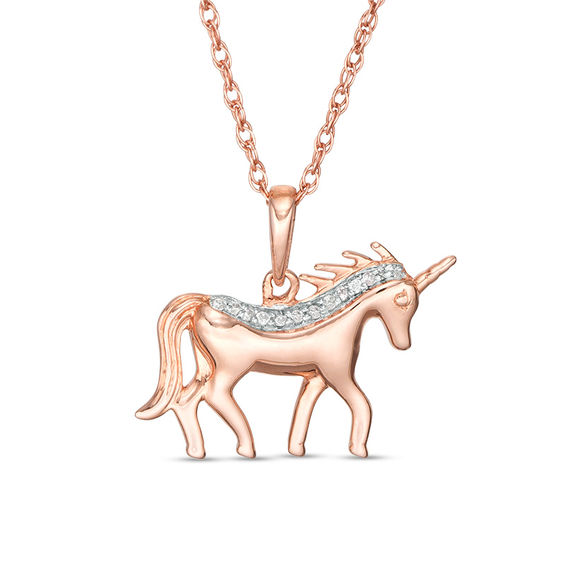 Diamond Accent Unicorn Pendant in 10K Rose Gold