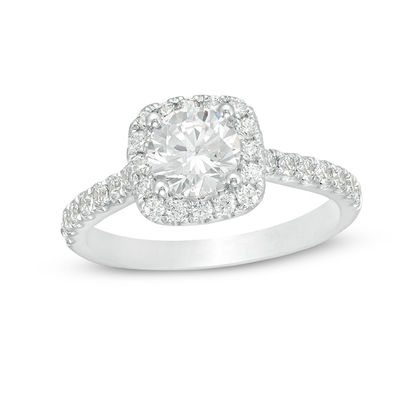 1.58 CT. T.W. Certified Canadian Diamond Cushion Frame Engagement Ring in 14K White Gold (I/I1)