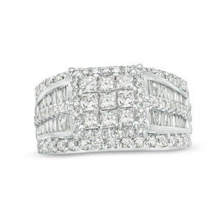 2.00 CT. T.W. Princess-Cut Composite Diamond Frame Multi-Row Engagement Ring in 14K White Gold