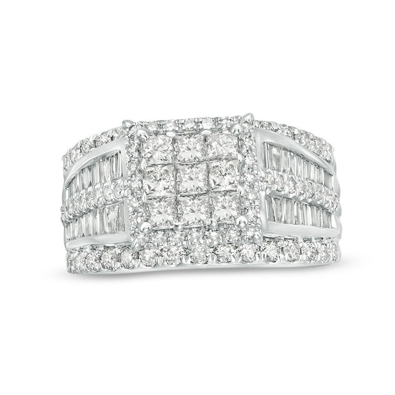 2.00 CT. T.W. Princess-Cut Composite Diamond Frame Multi-Row Engagement Ring in 14K White Gold|Peoples Jewellers