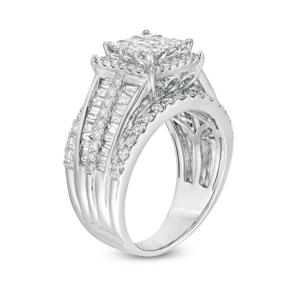 2.00 CT. T.W. Princess-Cut Composite Diamond Frame Multi-Row Engagement Ring in 14K White Gold