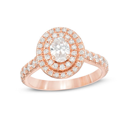 1.25 CT. T.W. Certified Canadian Oval Diamond Double Frame Engagement Ring in 14K Rose Gold (I/SI2)