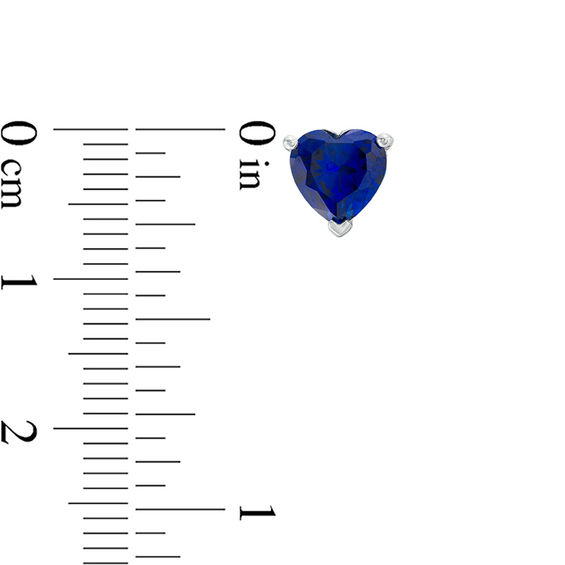 6.0mm Heart-Shaped Lab-Created Sapphire Solitaire with Scroll Side Accents Stud Earrings in Sterling Silver