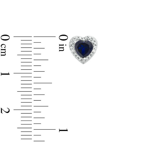 5.0mm Heart-Shaped Lab-Created Sapphire and Diamond Accent Bead Frame Stud Earrings in Sterling Silver