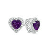 Thumbnail Image 0 of 5.0mm Heart-Shaped Amethyst and Diamond Accent Bead Frame Stud Earrings in Sterling Silver