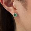 5.0mm Heart-Shaped Lab-Created Emerald and Diamond Accent Bead Frame Stud Earrings in Sterling Silver