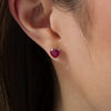 Thumbnail Image 1 of 6.0mm Heart-Shaped Lab-Created Ruby Solitaire with Scroll Side Accents Stud Earrings in Sterling Silver