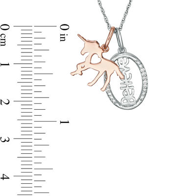 0.04 CT. T.W. Diamond Unicorn and Oval "Believe" Charms Pendant in Sterling Silver and 10K Rose Gold Plate