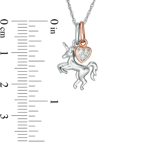 0.04 CT. T.W. Diamond Unicorn and Heart Charms Pendant in Sterling Silver and 10K Rose Gold