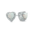 Thumbnail Image 1 of 5.0mm Heart-Shaped Lab-Created Opal and Diamond Accent Bead Frame Stud Earrings in Sterling Silver