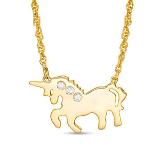 Diamond Accent Three Stone Unicorn Necklace in Sterling Silver with 14K Gold Plate