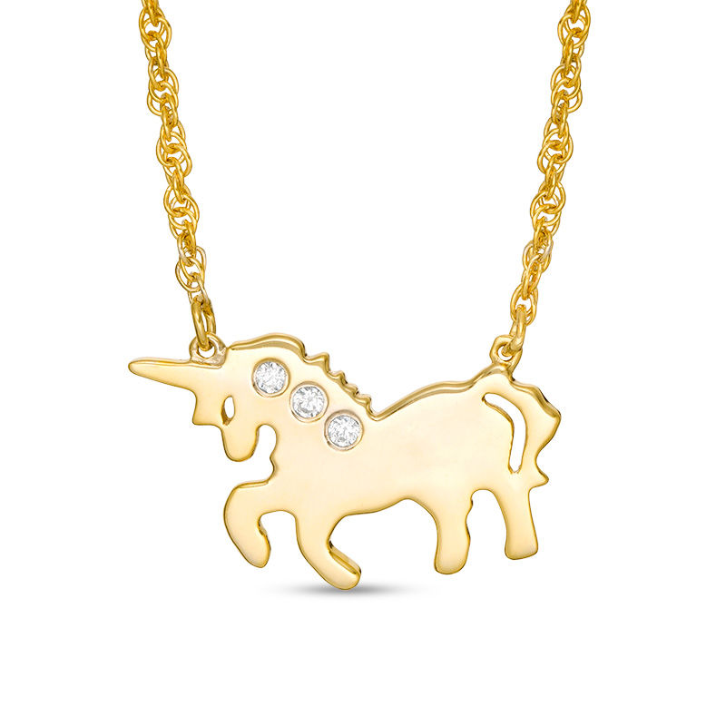 Diamond Accent Three Stone Unicorn Necklace in Sterling Silver with 14K Gold Plate|Peoples Jewellers