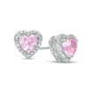 Thumbnail Image 1 of 5.0mm Heart-Shaped Lab-Created Pink Sapphire and Diamond Accent Bead Frame Stud Earrings in Sterling Silver