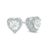 Thumbnail Image 1 of 5.0mm Heart-Shaped Lab-Created White Sapphire and Diamond Accent Bead Frame Stud Earrings in Sterling Silver