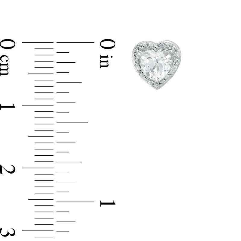 Main Image 2 of 5.0mm Heart-Shaped Lab-Created White Sapphire and Diamond Accent Bead Frame Stud Earrings in Sterling Silver