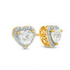 Thumbnail Image 1 of 5.0mm Heart-Shaped Lab-Created White Sapphire and Diamond Accent Stud Earrings in Sterling Silver with 14K Gold Plate