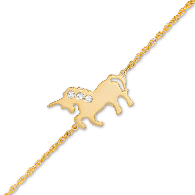 0.086 CT. T.W. Diamond Three Stone Prancing Unicorn Bracelet in Sterling Silver with 14K Gold Plate - 7.5"|Peoples Jewellers