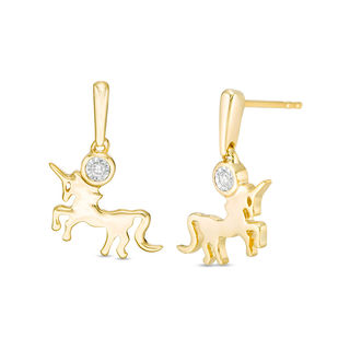 Diamond Accent Solitaire Unicorn Drop Earrings in Sterling Silver with 14K Gold Plate