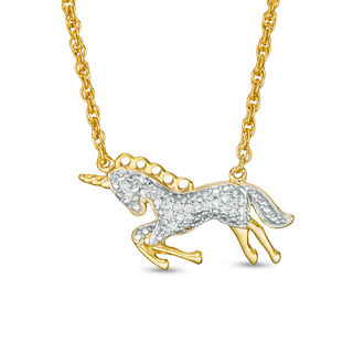 0.066 CT. T.W. Diamond Bowing Unicorn Necklace in Sterling Silver and 14K Gold Plate