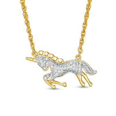 0.066 CT. T.W. Diamond Bowing Unicorn Necklace in Sterling Silver and 14K Gold Plate